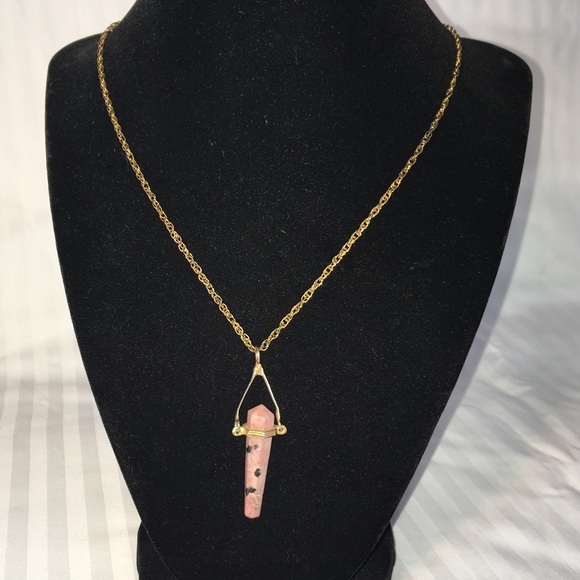 Genuine Pink Dalmatian Pillar Cut Stone Necklace - Picture 4 of 5